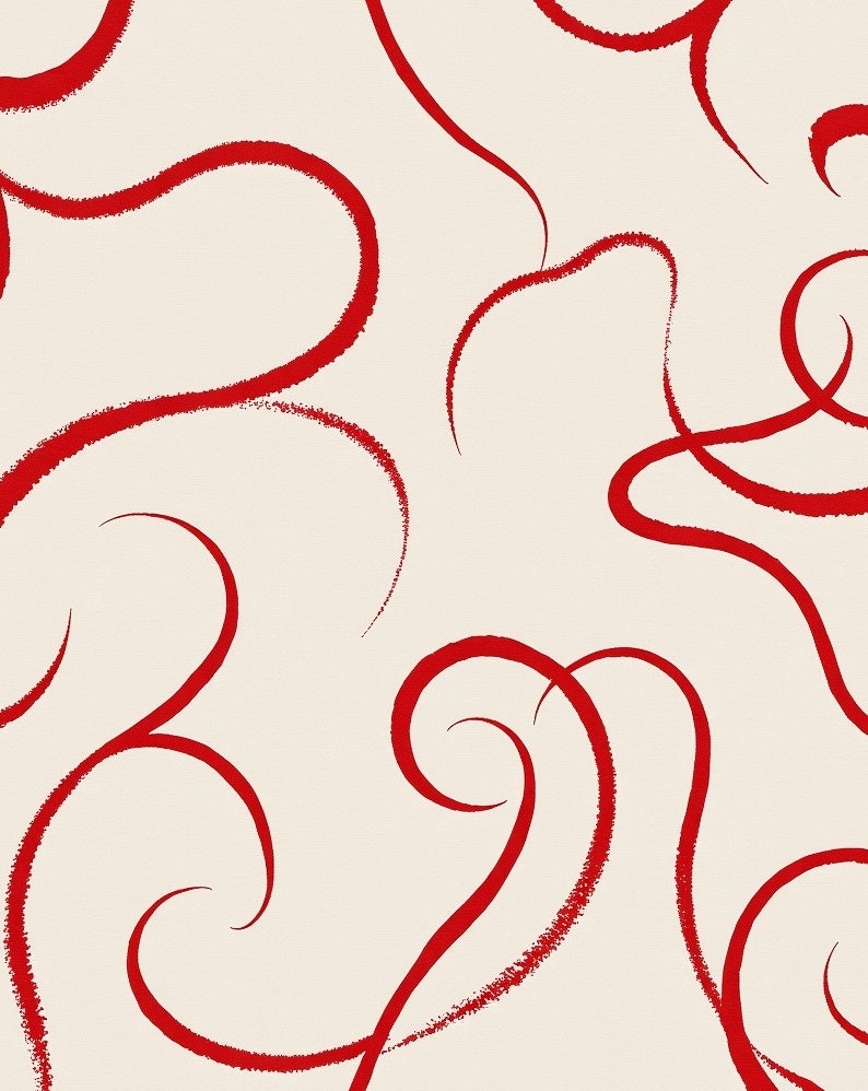 Crimson Swirls on Cream Background Rug