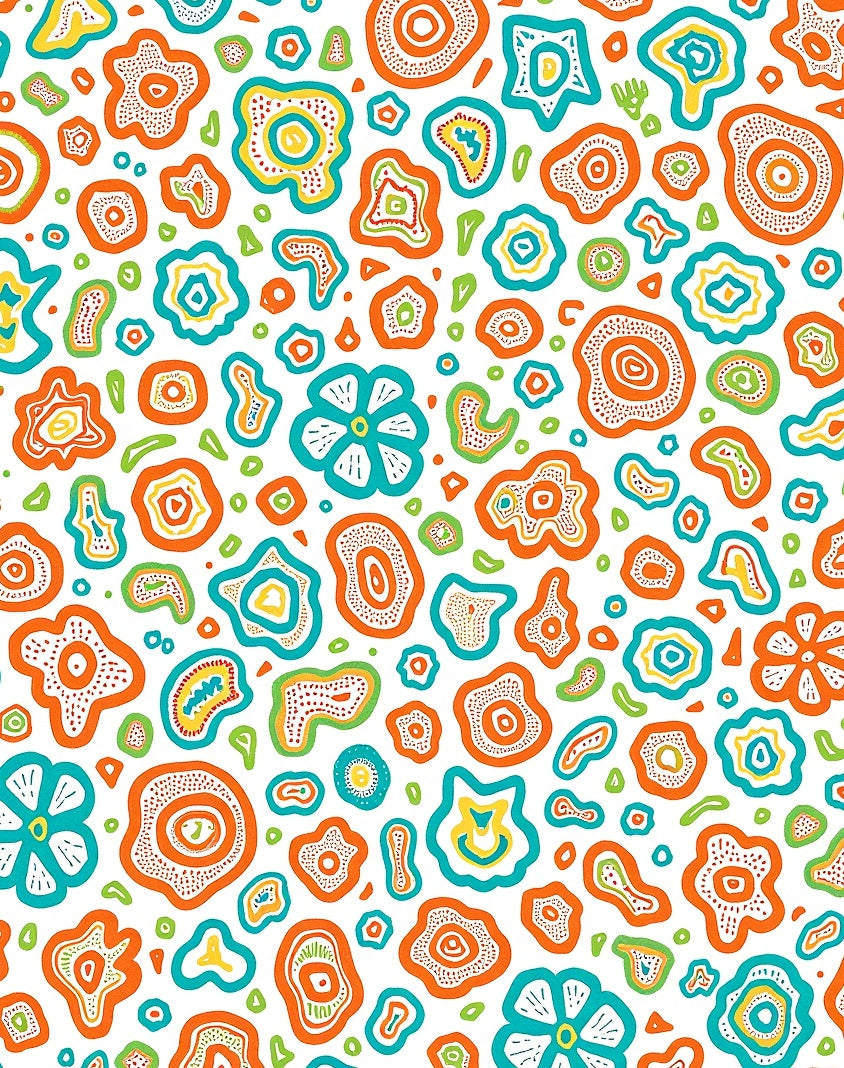 Whimsical Orange Turquoise Organic Forms Rug