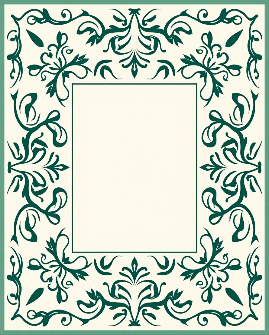 Cream Emerald Scrollwork Floral Border Rug