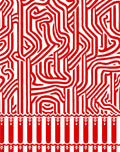 Red White Abstract Maze Border Rug