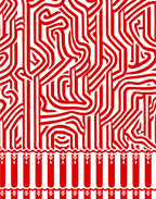 Red White Abstract Maze Border Rug