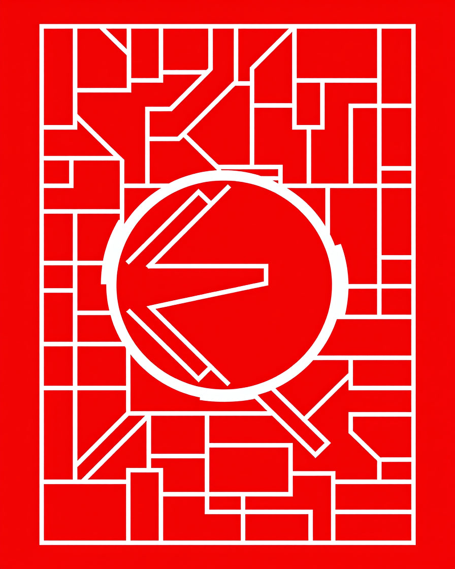 Bold Red Geometric Abstract Round Rug