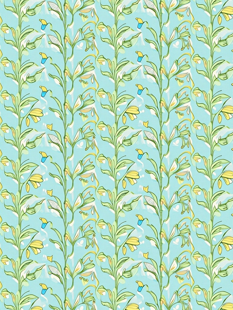 Light Blue Floral Garden Whimsical Lily Rug
