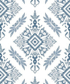 Blue White Floral Diamond Medallion Rug