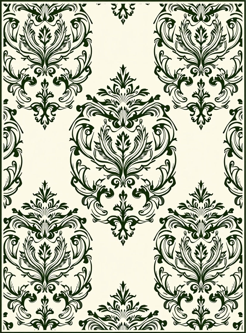 Deep Forest Green Damask Scroll Rug