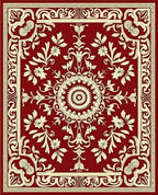 Crimson Floral Medallion Central Border Rug