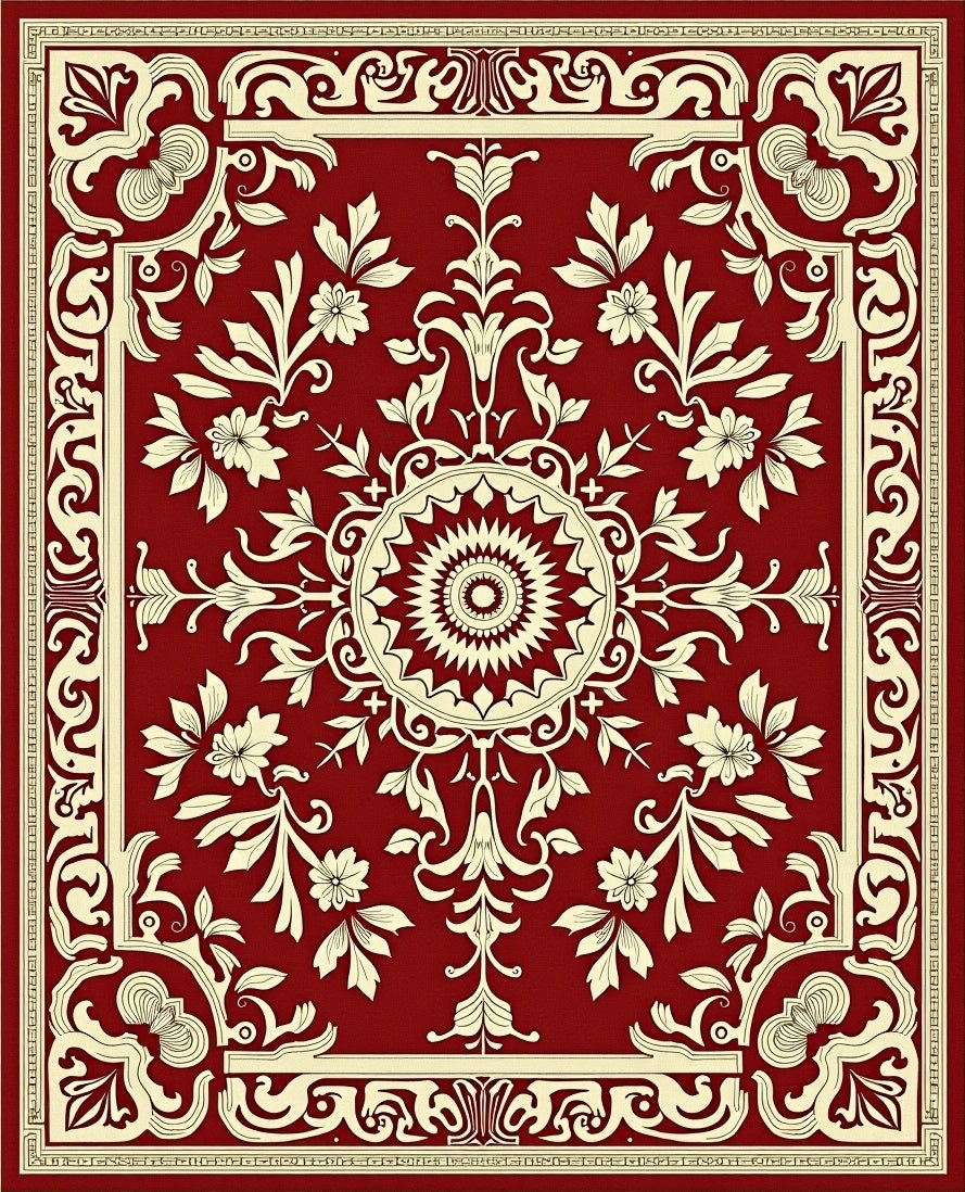 Crimson Floral Medallion Central Border Rug