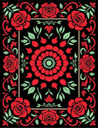 Crimson Rose Medallion Black Vintage Rug