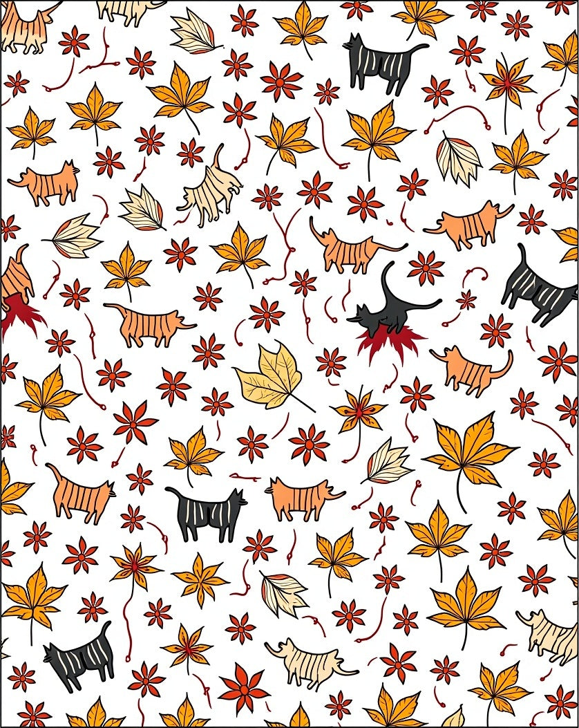 Autumn Leaves and Whimsical Cats Rug
