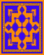 Bold Orange Blue Geometric Medallion Rug