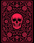 Vibrant Red Skull Floral Vine Rug