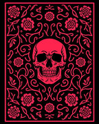 Vibrant Red Skull Floral Vine Rug