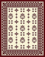 Burgundy Cream Floral Medallion Border Rug