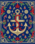Naval Gold Anchor Red Ribbon Foliage Rug
