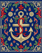 Naval Gold Anchor Red Ribbon Foliage Rug