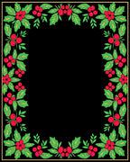 Red Berry Green Leaf Border Rug