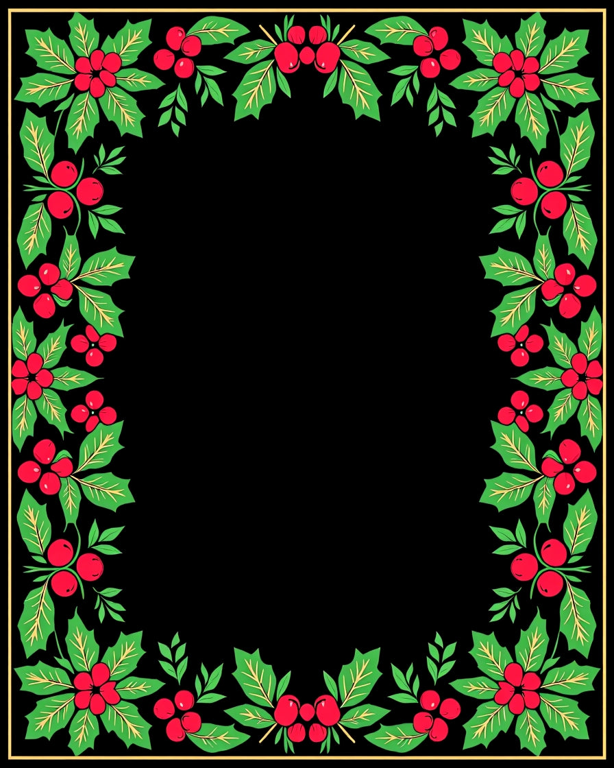 Red Berry Green Leaf Border Rug