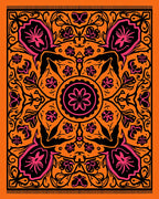 Orange Pink Floral Medallion Art Rug