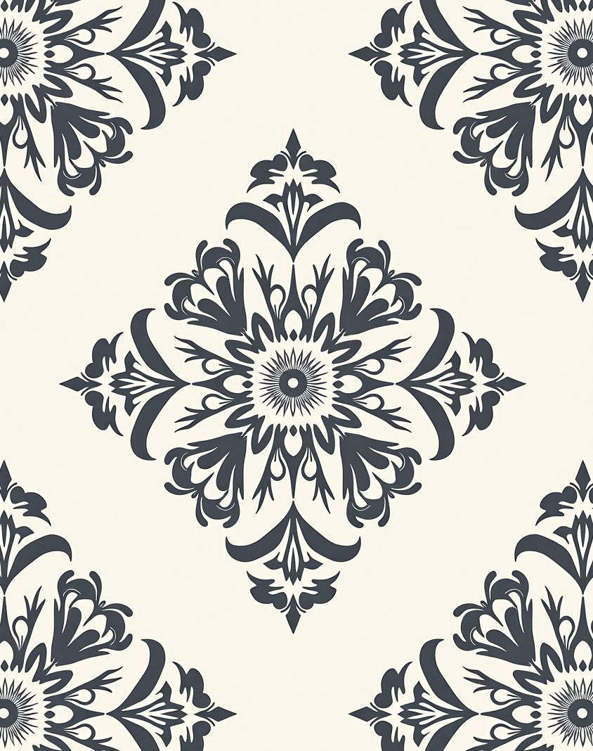 Navy Floral Medallion Cream Rug