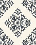 Navy Floral Medallion Cream Rug