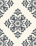 Navy Floral Medallion Cream Rug