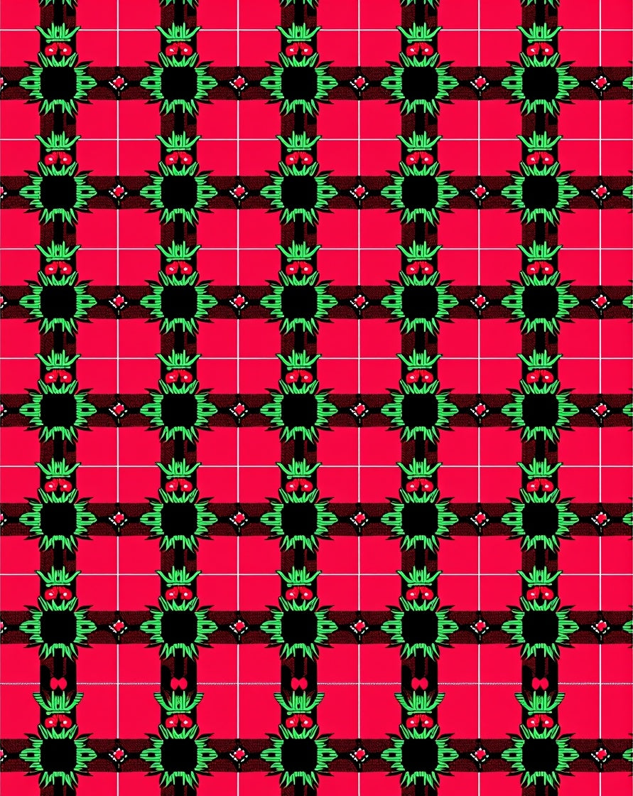 Crimson Green Black Plaid Blossom Rug