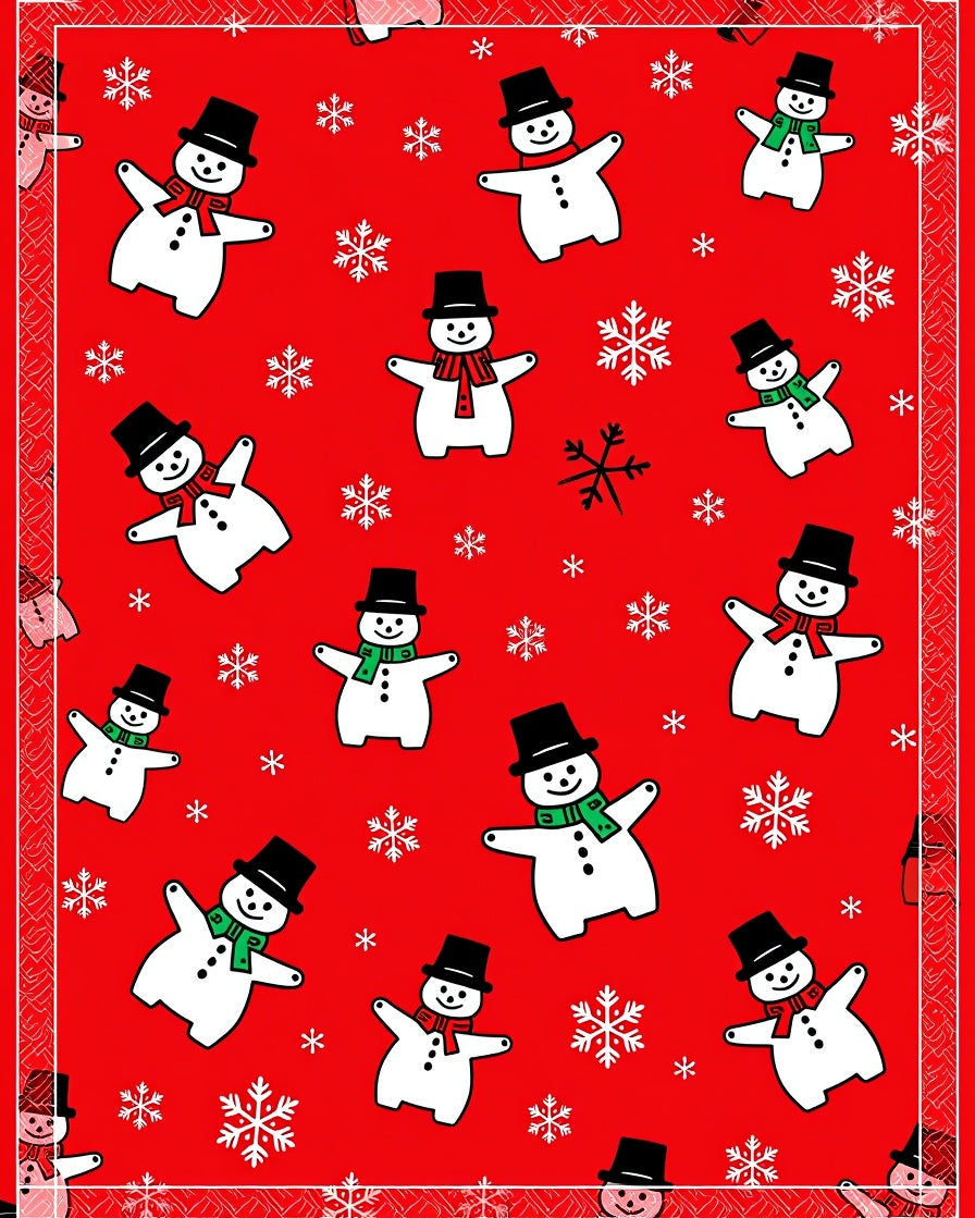 Happy Snowman Red Snowflake Scatter Rug