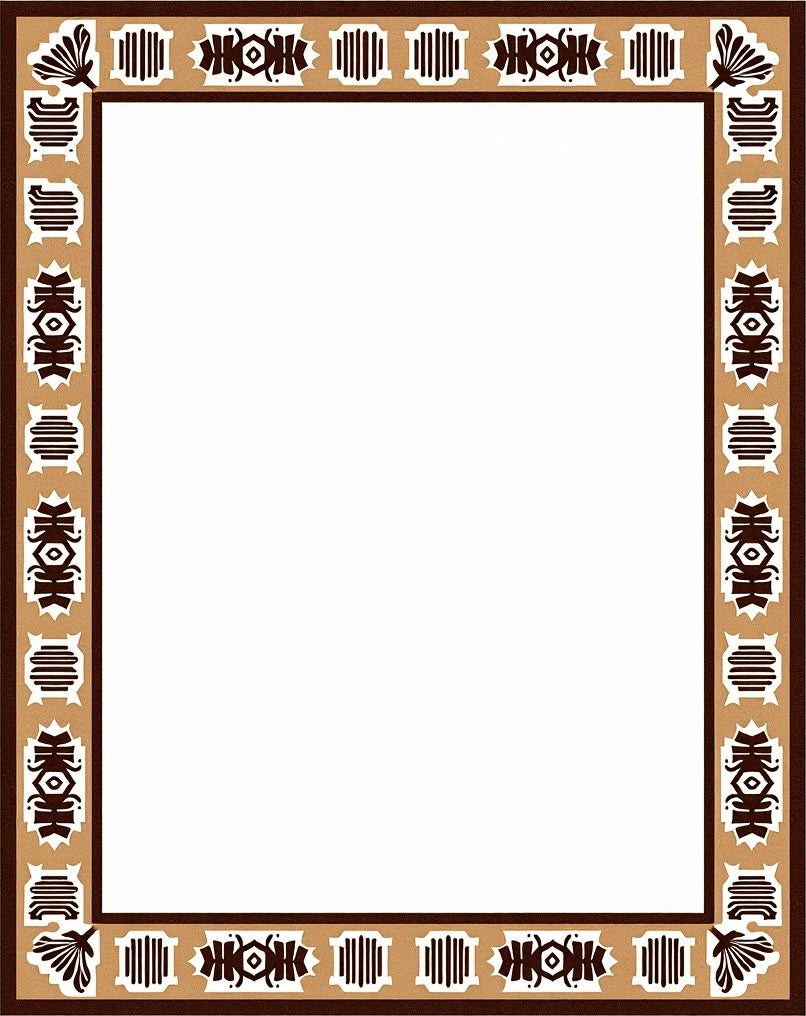 Rustic Earthy Tan Geometric Border Rug