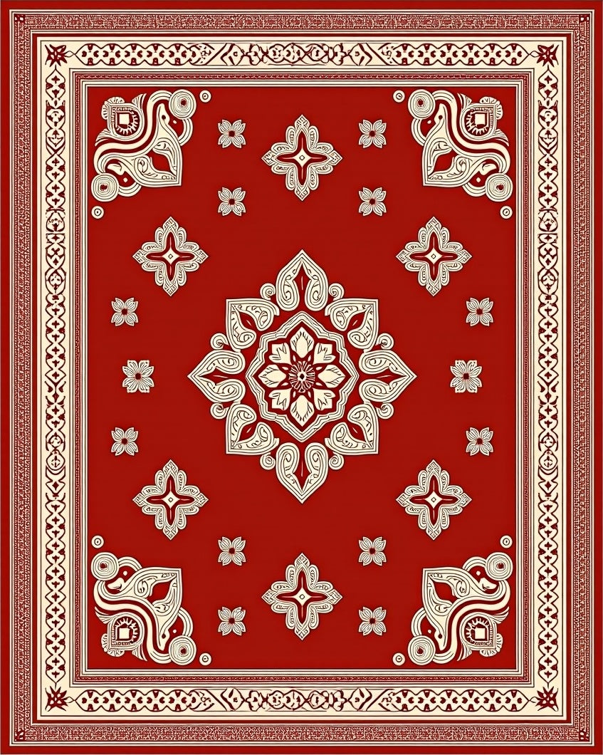 Crimson Red Ornamental Medallion Rug