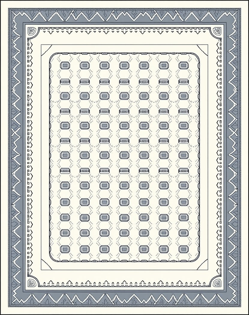 Gray Rectangular Jewel Tribal Border Rug