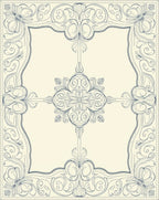 Ornate Navy Floral Scrollwork Border Rug