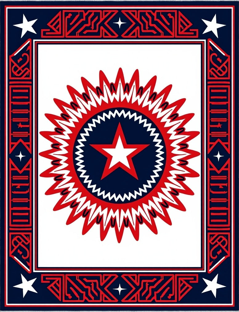 Bold Red White Starburst Medallion Rug
