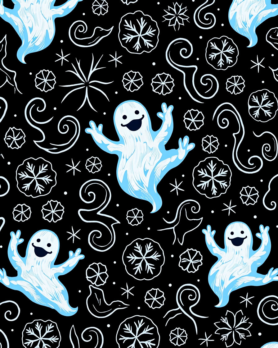 Spooky Blue Ghosts Snowflakes Whimsical Swirls Rug