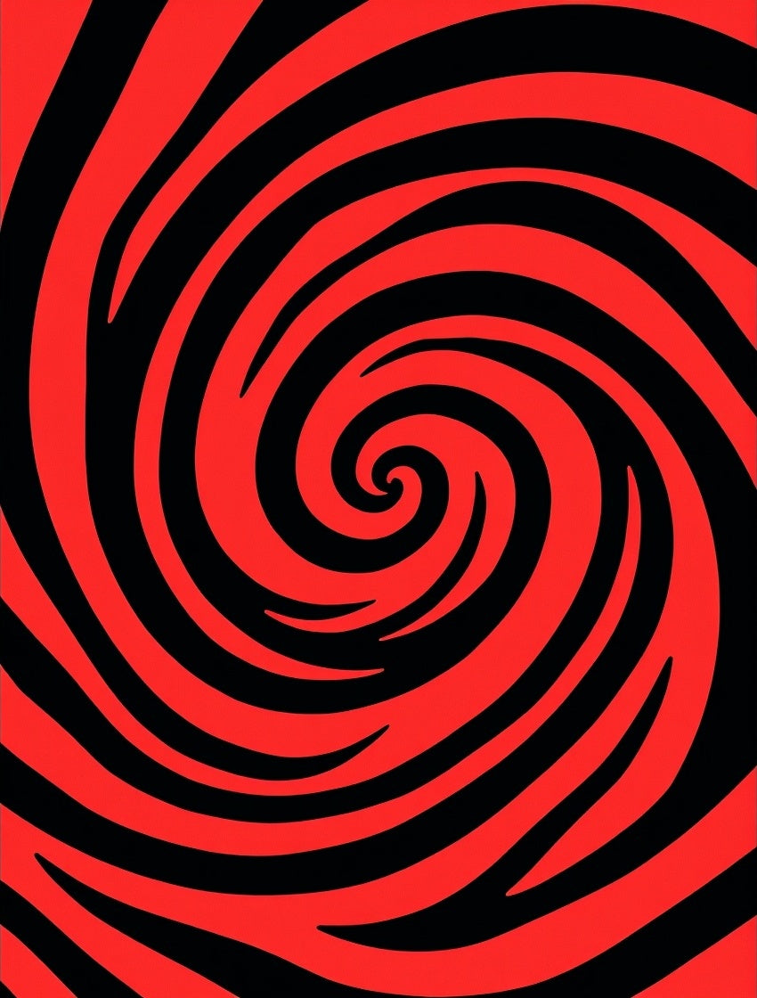 Vivid Red Black Swirl Spiral Rug