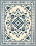 Ivory Blue Floral Medallion Border Rug