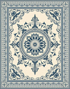 Ivory Blue Floral Medallion Border Rug