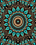 Turquoise Orange Mandala Black Background Rug