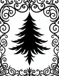 Black Fir Tree Ornate Border Rug