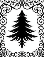 Black Fir Tree Ornate Border Rug