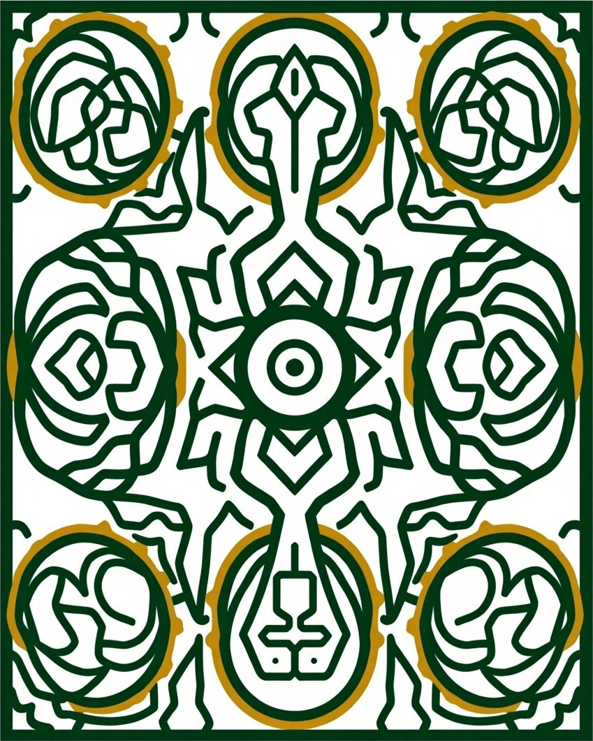 Emerald Gold Intricate Circular Mandala Rug