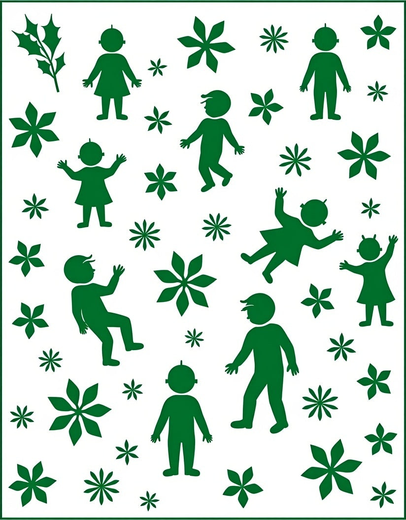 Green Figures And Holly Branches Rug
