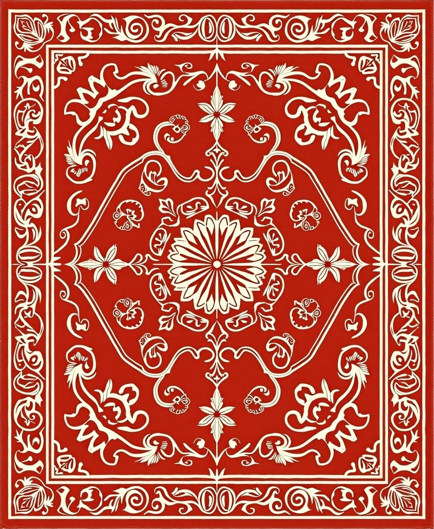 Scarlet Ornate Blossom Square Rug