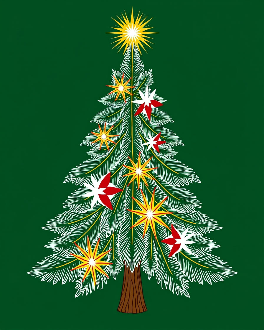 Festive Green Christmas Tree Starry Rug