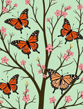 Whimsical Orange Butterfly Cherry Blossom Rug
