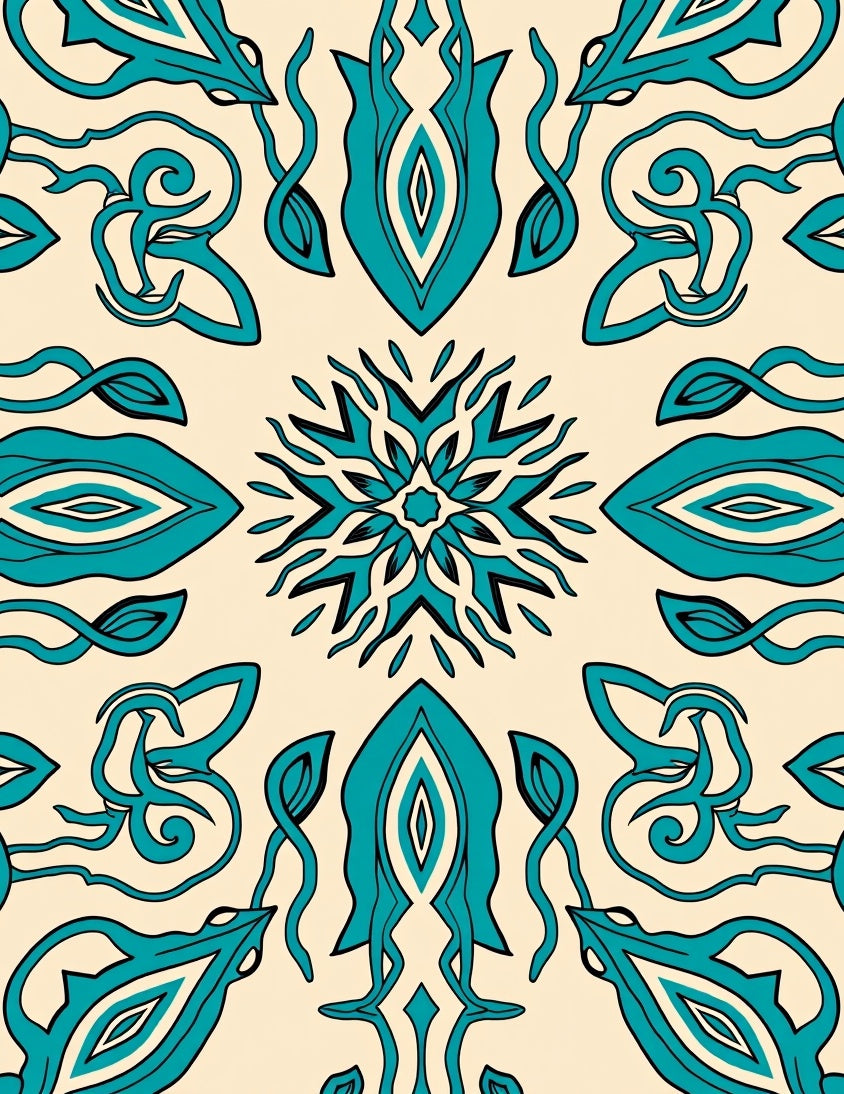 Aqua And Cream Abstract Scroll Rug