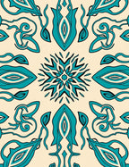 Aqua And Cream Abstract Scroll Rug