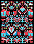 Whimsical Red Blue Houses Symmetry Rug