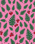 Pink Green Fern Berry Scatter Rug