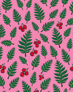 Pink Green Fern Berry Scatter Rug