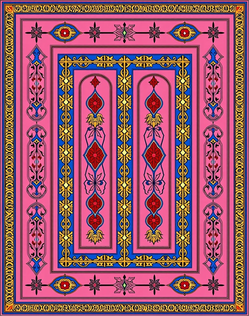 Pink Blue Yellow Floral Medallion Rectangular Rug